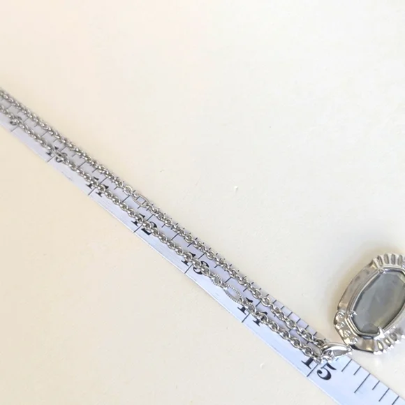 Kendra Scott Anna Gray Apatite Pendant Long Chain Necklace Cubic Zirconia Accent - Picture 10 of 11